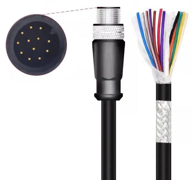 Alt view image 2 of 2 - Eonvic M12 12 Pin A Code Male to Flying Leads CCB-PWRIO High Flex Shielded Cable for Cognex Camera in Sight 2000 Series Visual Sensors in Sight 2000 7000 8000 Zebra FXR90 Reader