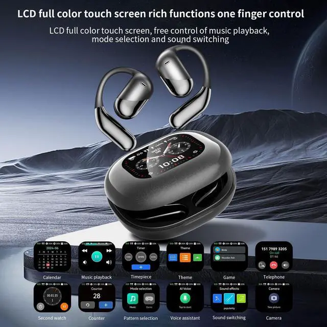 Alt view image 4 of 5 - JUNJIEUNVO Q16 PRO Wireless Translation Earbuds with 70 Hour Bluetooth 5.4 Sports, Open wear, Wireless Bluetooth Smart Touch Screen, Ear Cup Earbuds with Ear Hooks, IPX5 Waterproof (Blac