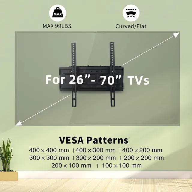 Alt view image 2 of 5 - Linhedai TV Wall Mount for 26-70 Inch Flat & Curved TVs, Wall Mount Bracket with Dual Articulating Arms, Swivel, Tilt, Articulating Swivel Extension Tilting Leveling Max VESA 400x400mm, up to 99lbs