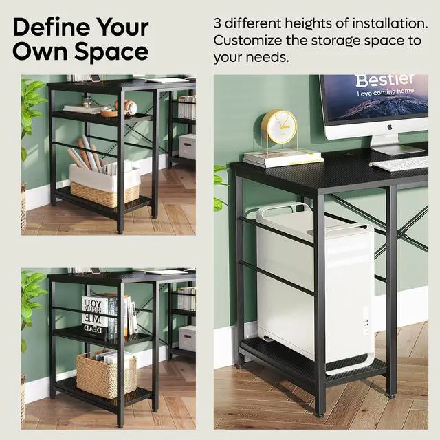 Alt view image 5 of 7 - Bestier L Shaped Gaming Desk with Shelves 95.2 Inch Reversible Corner Computer Desk or 2 Person Long Table for Home Office Large Writing Storage Workstation P2 Board with 3 Cable Holes, Carbon Fiber