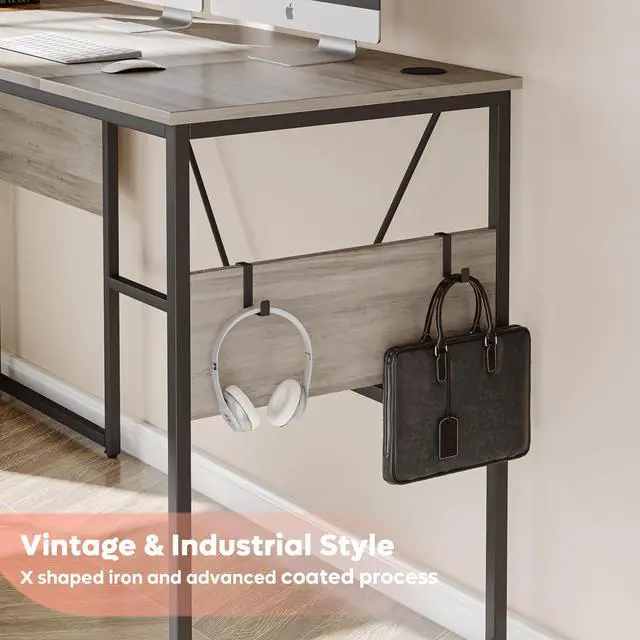 Alt view image 4 of 7 - Bestier Reversible 60 inches L Shaped Computer Desk with Storage Cabinet Long Desk for 2 Person Wash Gray