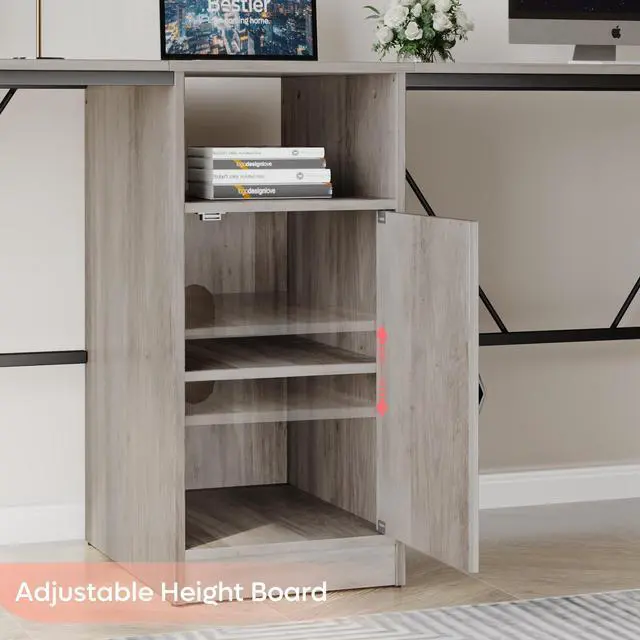 Alt view image 3 of 7 - Bestier Reversible 60 inches L Shaped Computer Desk with Storage Cabinet Long Desk for 2 Person Wash Gray