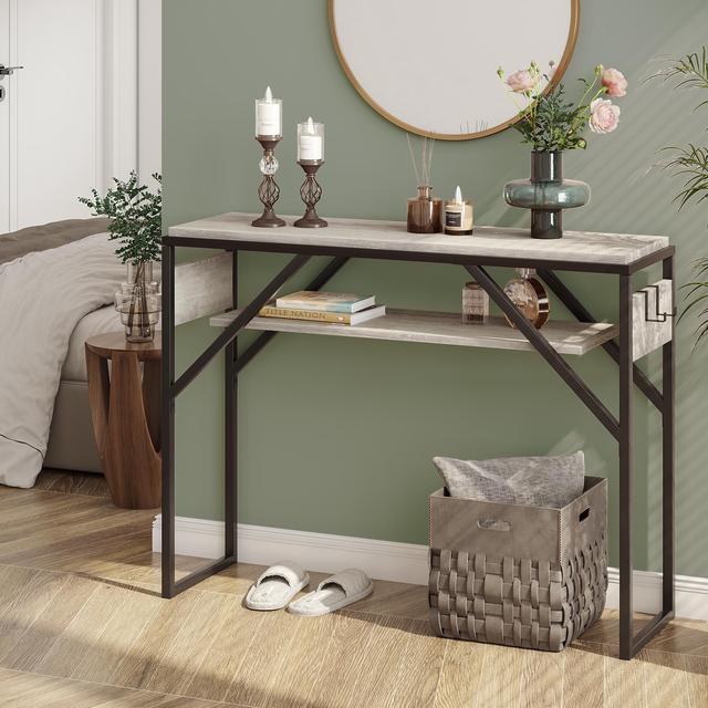 Alt view image 5 of 7 - Bestier Console Table for Entryway, Behind Couch Table for Living Room, Small Entry Table with 2 Tier Storage Shelves, Retro Gray