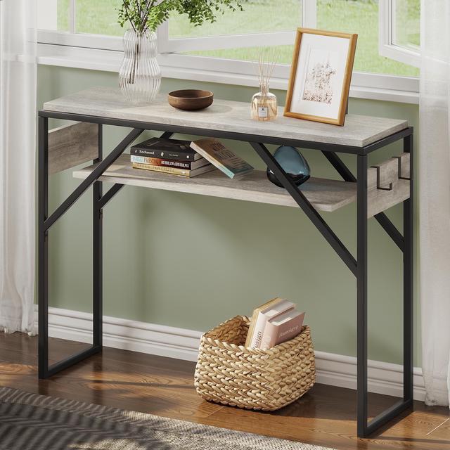 Alt view image 4 of 7 - Bestier Console Table for Entryway, Behind Couch Table for Living Room, Small Entry Table with 2 Tier Storage Shelves, Retro Gray