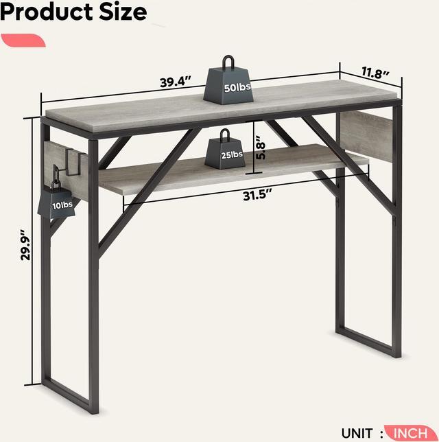 Alt view image 3 of 7 - Bestier Console Table for Entryway, Behind Couch Table for Living Room, Small Entry Table with 2 Tier Storage Shelves, Retro Gray