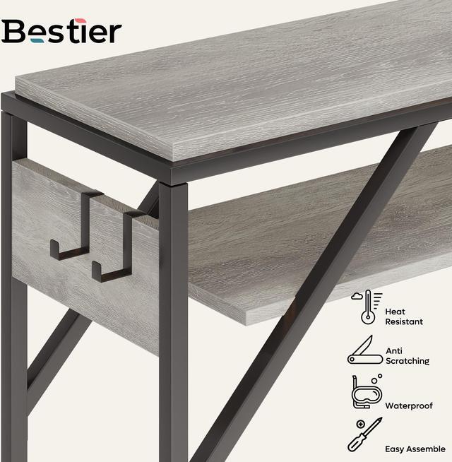 Alt view image 2 of 7 - Bestier Console Table for Entryway, Behind Couch Table for Living Room, Small Entry Table with 2 Tier Storage Shelves, Retro Gray