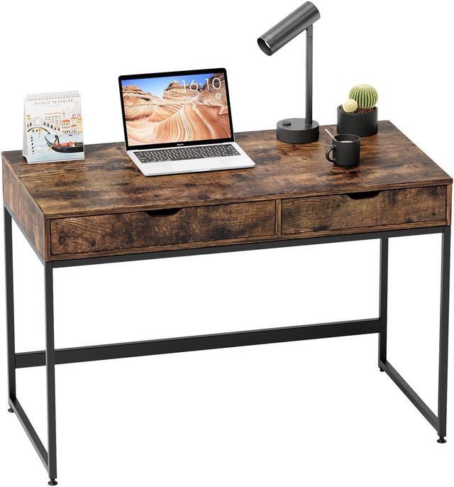 Main image of Bestier Small Rectangular Office Writing Computer Workstation Vanity Makeup Desk Minimal Elegant Simple Style with 2 Large Drawers, Rustic Brown