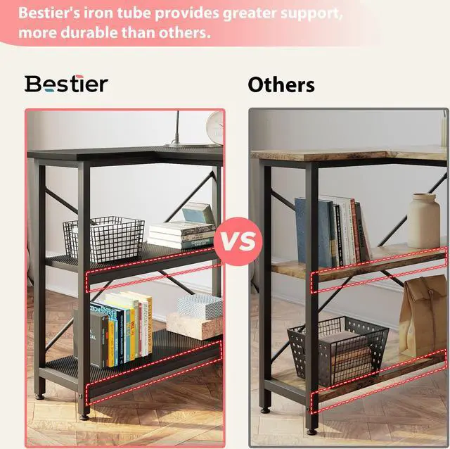Alt view image 5 of 7 - Bestier Small L Shaped Gaming Desk with Shelves 47 Inch Reversible Corner Computer Desk Writing Storage Table for Home Office Small Space, Carbon Fiber