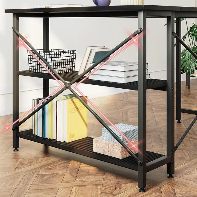 Alt view image 6 of 7 - Bestier Small L Shaped Gaming Desk with Shelves 47 Inch Reversible Corner Computer Desk Writing Storage Table for Home Office Small Space, Carbon Fiber