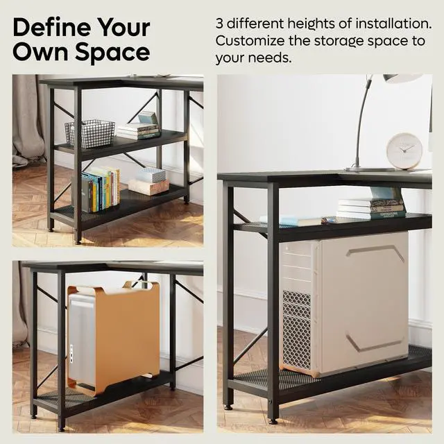 Alt view image 4 of 7 - Bestier Small L Shaped Gaming Desk with Shelves 47 Inch Reversible Corner Computer Desk Writing Storage Table for Home Office Small Space, Carbon Fiber