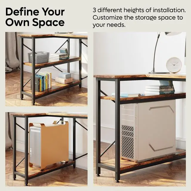 Alt view image 2 of 7 - Bestier Small L Shaped Desk with Storage Shelves 47 Inch Corner Computer Desk Writing Study Table for Home Office Small Space, Rustic Brown