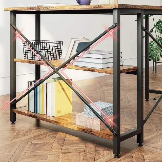 Alt view image 4 of 7 - Bestier Small L Shaped Desk with Storage Shelves 47 Inch Corner Computer Desk Writing Study Table for Home Office Small Space, Rustic Brown