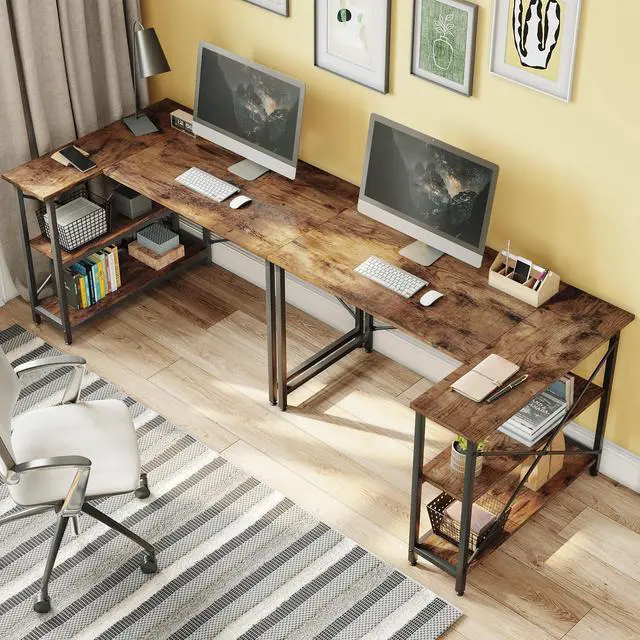 Alt view image 6 of 7 - Bestier Small L Shaped Desk with Storage Shelves 47 Inch Corner Computer Desk Writing Study Table for Home Office Small Space, Rustic Brown