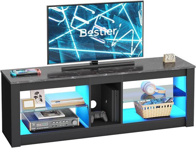 Bestier Entertainment Center LED Gaming TV Stand for 55+ Inch TV Adjustable  Glass Shelves 22 Dynamic RGB Modes TV Cabinet Game Console PS4, Black