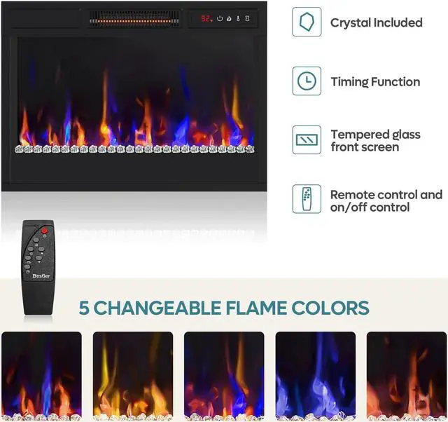 Alt view image 3 of 7 - Bestier Electric Fireplace TV Stand for TVs up to 80", Entertainment Center with LED Lights, Black Marble