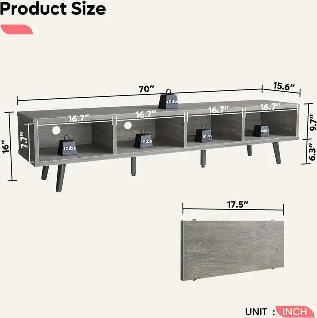 Alt view image 7 of 7 - Bestier Mid Century Modern TV Stand for TVs up to 75" with Storage Grey