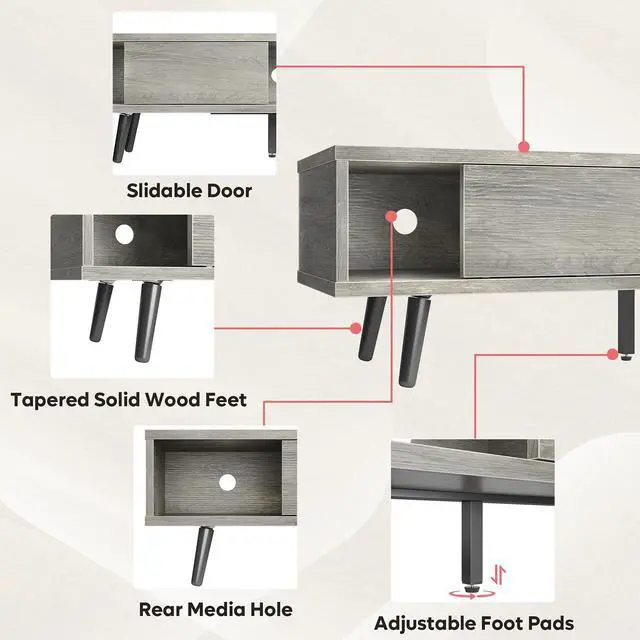 Alt view image 5 of 7 - Bestier Mid Century Modern TV Stand for TVs up to 75" with Storage Grey