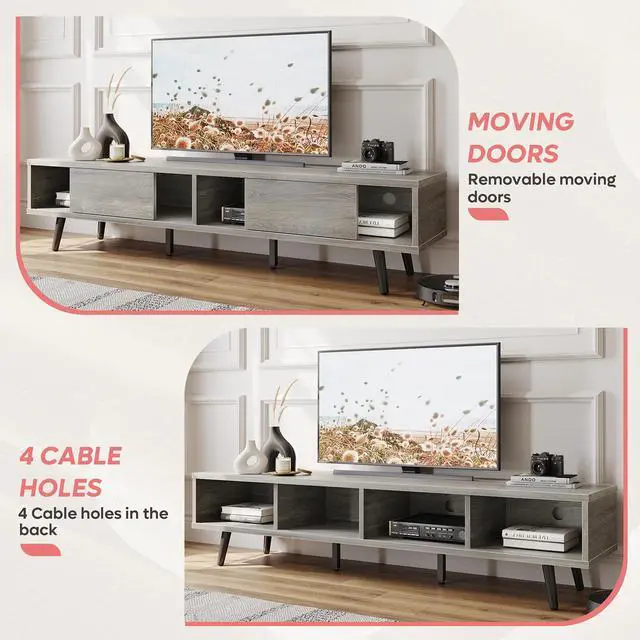 Alt view image 3 of 7 - Bestier Mid Century Modern TV Stand for TVs up to 75" with Storage Grey