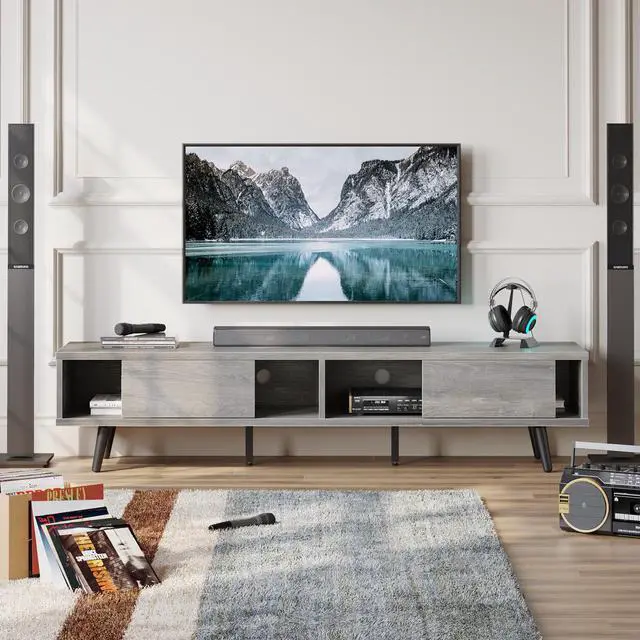 Alt view image 6 of 7 - Bestier Mid Century Modern TV Stand for TVs up to 75" with Storage Grey