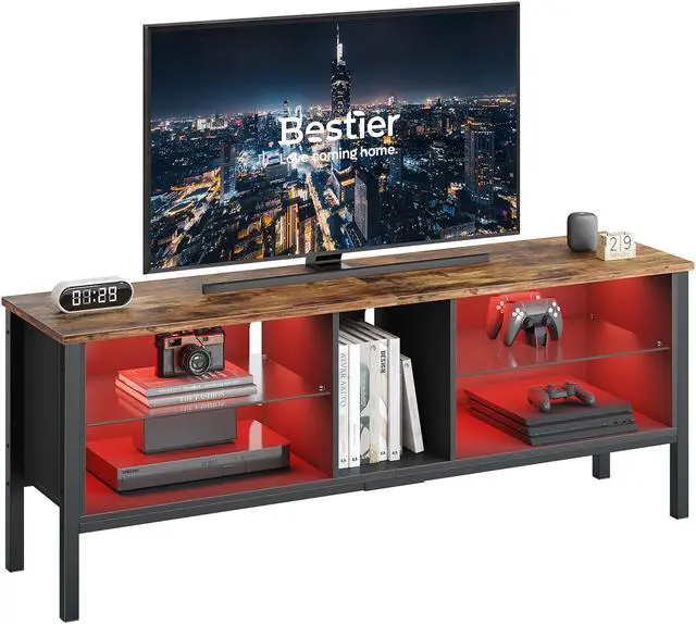 Main image of Bestier 63 Inch Gaming TV Stand 20 Color LED Entertainment Center,TV Console High Glass Television Stands with 2 Storage Cabinet Media Player Wall Mounted for Living Bedroom up to 70 inch Rustic