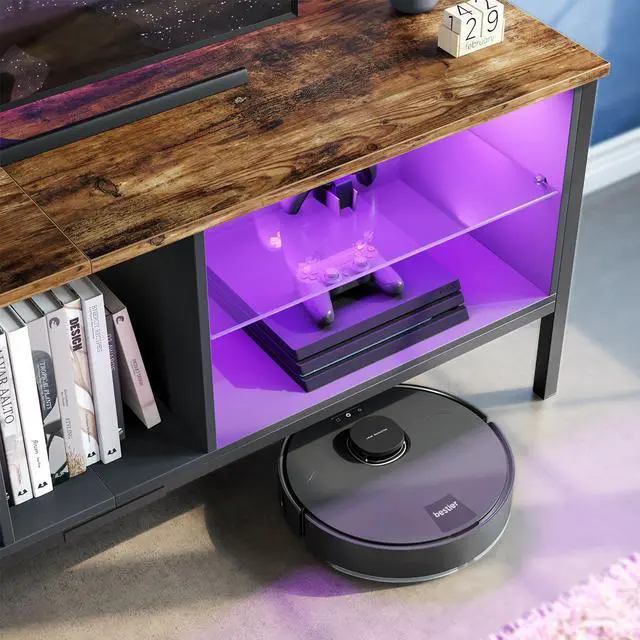 Alt view image 4 of 7 - Bestier 63 Inch Gaming TV Stand 20 Color LED Entertainment Center,TV Console High Glass Television Stands with 2 Storage Cabinet Media Player Wall Mounted for Living Bedroom up to 70 inch Rustic