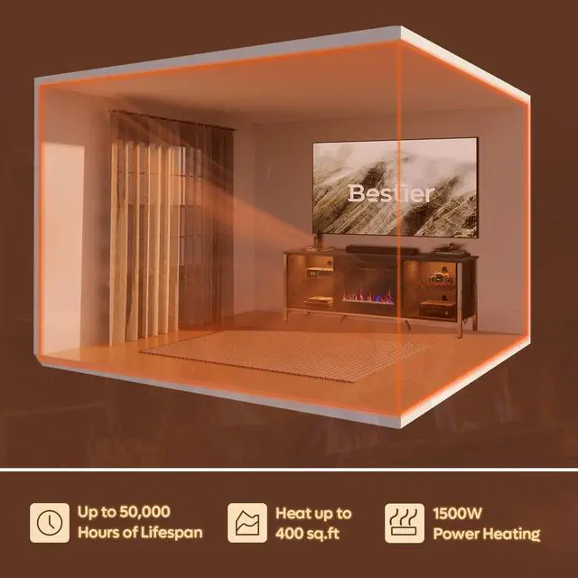 Alt view image 3 of 7 - Bestier 70 inch TV Stand with Fireplace Gaming Entertainment Center for 75'' TVs