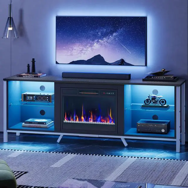 Alt view image 2 of 7 - Bestier 70 inch TV Stand with Fireplace Gaming Entertainment Center for 75'' TVs