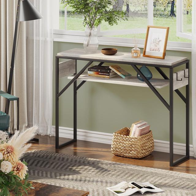 Alt view image 6 of 7 - Bestier Console Table for Entryway, Behind Couch Table for Living Room, Small Entry Table with 2 Tier Storage Shelves, Retro Gray