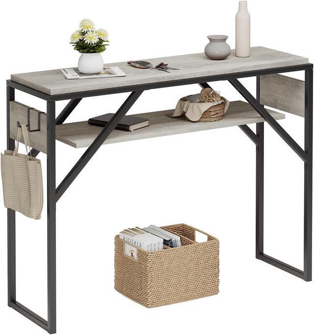 Alt view image 7 of 7 - Bestier Console Table for Entryway, Behind Couch Table for Living Room, Small Entry Table with 2 Tier Storage Shelves, Retro Gray