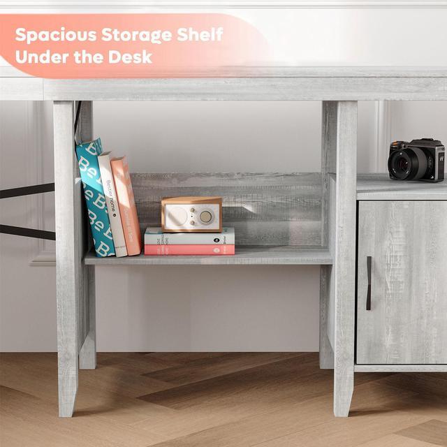 Alt view image 3 of 7 - Bestier L-Shaped Home Office Computer Desk with Storage Cabinet & Bookshelf, Farmhouse Office Table for Writing Study, 60 x 42 Inch Corner Desk or 82.3 Inch 2 Person Long Desk, White