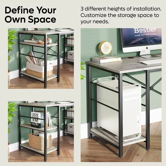 Alt view image 2 of 7 - Bestier L Shaped Desk with Shelves 95.2 Inch Reversible Corner Computer Desk or 2 Person Long Table for Home Office Large Gaming Writing Storage Workstation P2 Board with 3 Cable Holes, Grey Oak