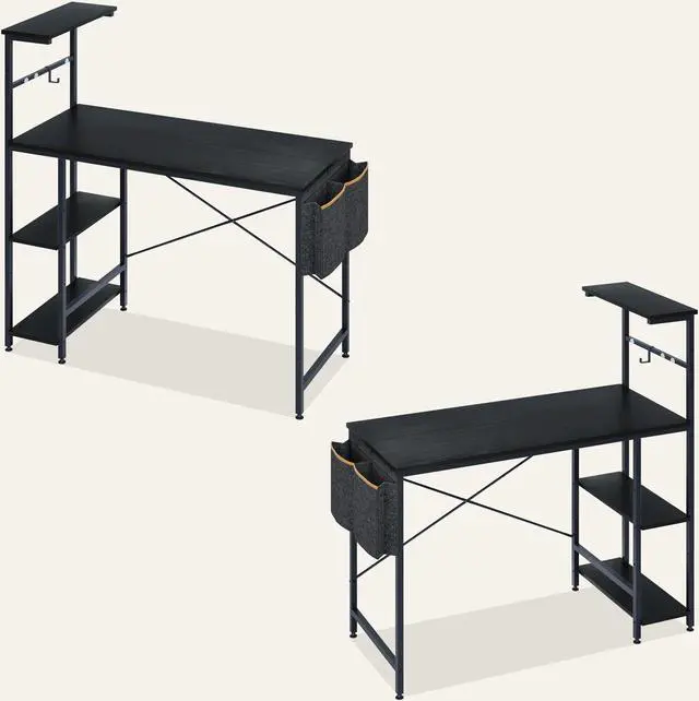 Alt view image 4 of 7 - Bestier 44 Inch Gaming Desk, 4 Tier Shelf Computer Desk with LED Lighting, Side Storage Bag and Accessories Hanger for Gaming and Working, Black