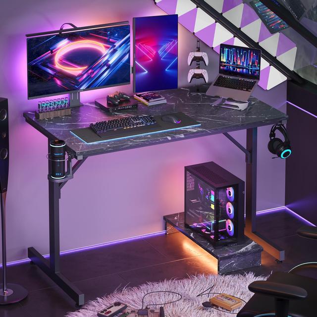 Bestier Small Gaming Desk with Monitor Stand, 42 inch LED Computer Desk, Gamer Workstation