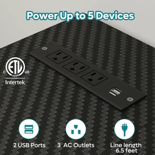 Alt view image 6 of 7 - Bestier 52" Gaming Desk with Power Outlet & USB Ports, Reversible Small L Shaped Computer Desk with LED Strip & Headset Hooks for Home Office, Carbon Fiber Black