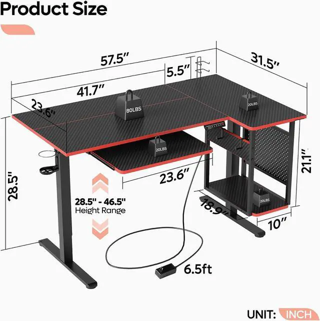 Alt view image 7 of 7 - Bestier 58 Inch Electric Standing Desk, Adjustable Height Computer Desk with Keyboard Tray & Host Shelf for Home Office, Carbon Fiber Black