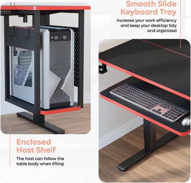 Alt view image 3 of 7 - Bestier 58 Inch Electric Standing Desk, Adjustable Height Computer Desk with Keyboard Tray & Host Shelf for Home Office, Carbon Fiber Black