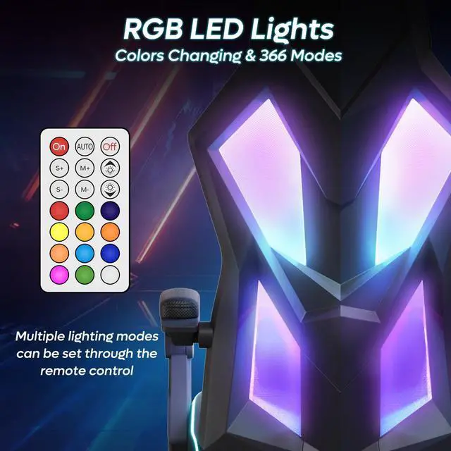 Alt view image 5 of 7 - Bestier RGB LED Gaming Chair with Pocket Spring Cushion and  Adjustable Lumbar Support, Ergonomic Breathable Fabric Computer Office Chair for Gaming Room, Study or Bedroom, Black