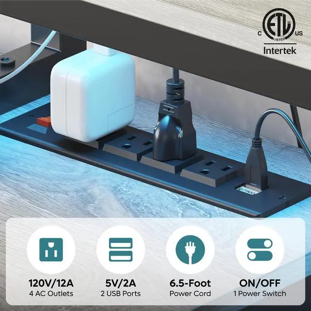 Alt view image 4 of 7 - Bestier L Shape Gaming Desk with Power Outlets, 71inch Computer Desk with LED Light Strip, Monitor Stand, Multi-Functional Storage and Filing Cabinet for Home Office Grey