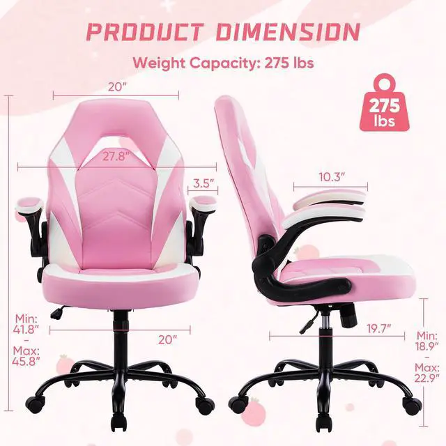 Alt view image 5 of 5 - Bestier Gaming Chair with Seat Cushion&S-Shaped Lumbar Support Ergonomic Design,Backrest Adjustable Computer Chair,Swivel Office Chair,Pink
