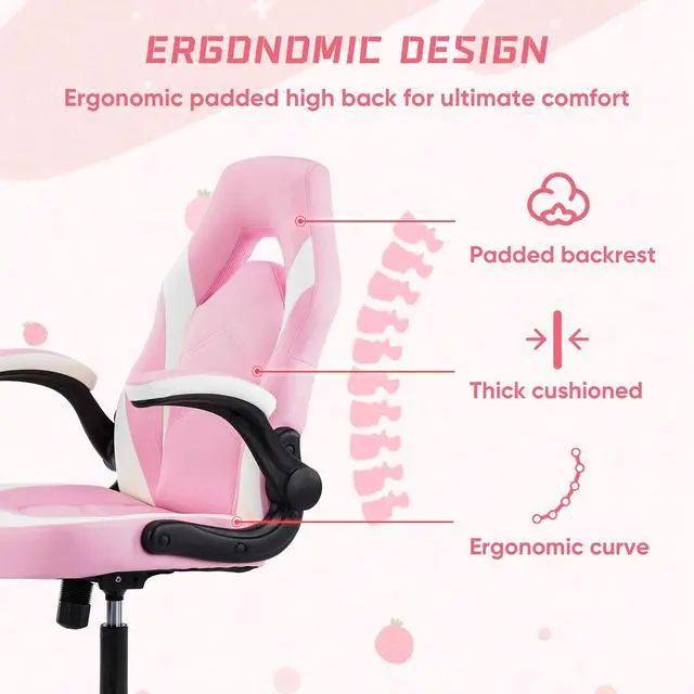 Alt view image 2 of 5 - Bestier Gaming Chair with Seat Cushion&S-Shaped Lumbar Support Ergonomic Design,Backrest Adjustable Computer Chair,Swivel Office Chair,Pink