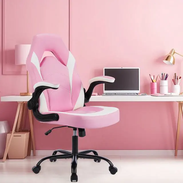 Alt view image 4 of 5 - Bestier Gaming Chair with Seat Cushion&S-Shaped Lumbar Support Ergonomic Design,Backrest Adjustable Computer Chair,Swivel Office Chair,Pink