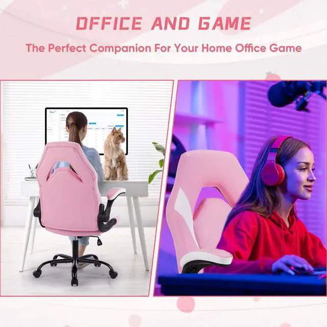 Alt view image 3 of 5 - Bestier Gaming Chair with Seat Cushion&S-Shaped Lumbar Support Ergonomic Design,Backrest Adjustable Computer Chair,Swivel Office Chair,Pink