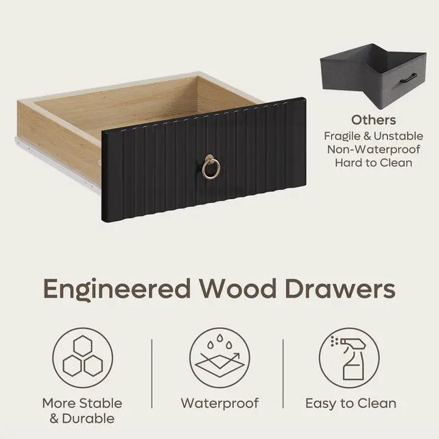 Alt view image 5 of 7 - Bestier 55 Inch Computer Desk with Keyboard Tray, Modern Office Desk with Storage, Wood Writing Desk with File Drawer, Fluted Panel & 2 Hooks for Home Office & Studio Natural Oak