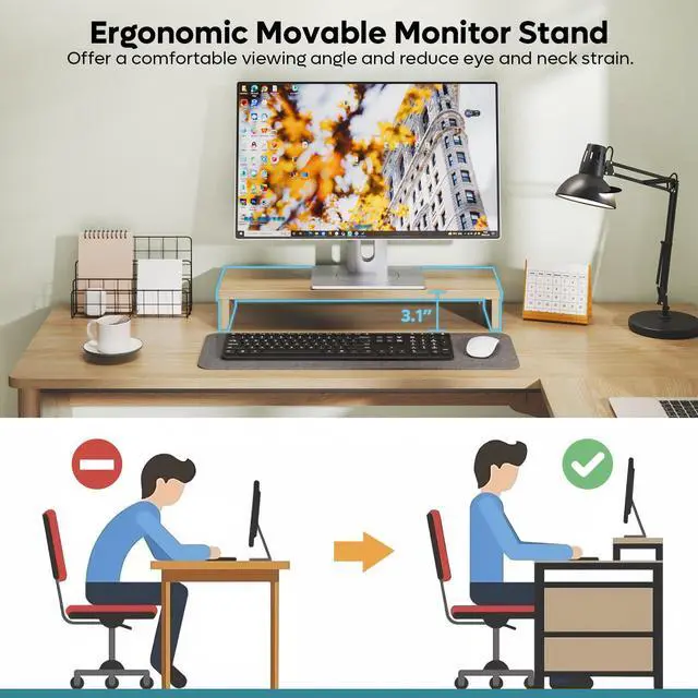 Alt view image 4 of 7 - Bestier L Shaped Desk with File Drawer, 55.7" x 55" Office Computer Desk with Round Corners, Modern Desk with Monitor Stand & Fluted Panels for Home Office Natural Oak