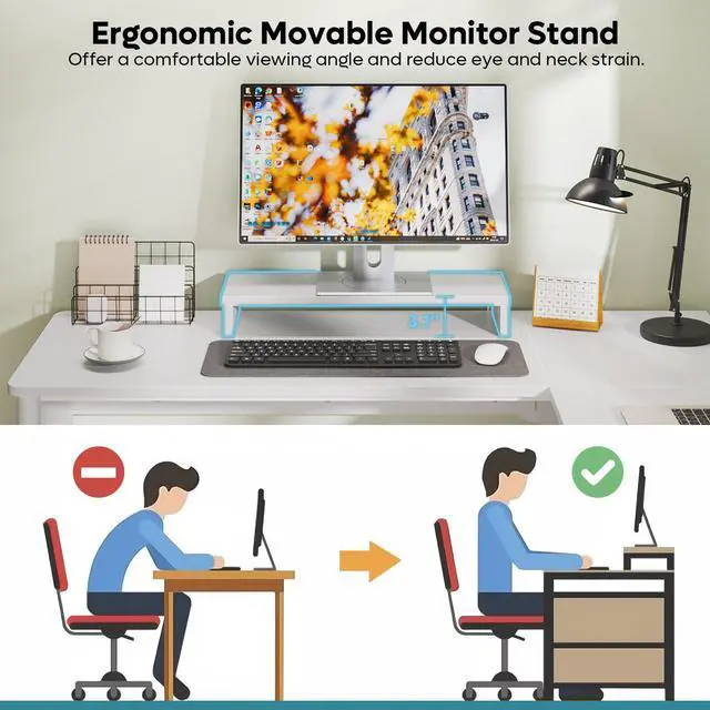 Alt view image 4 of 7 - Bestier L Shaped Desk with File Drawer, 55.7" x 55" Office Computer Desk with Round Corners, Modern Desk with Monitor Stand & Fluted Panels for Home Office White