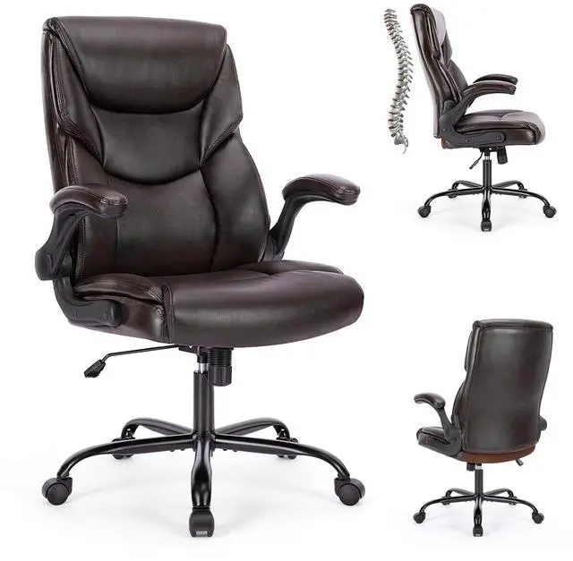 Main image of Bestier Task Chairs PU Leather Office Chair with Adjustable Flip-up Armrests & Height - 275LBS Capacity, Lumbar Support & Strong Metal Base