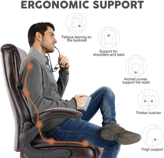 Alt view image 5 of 5 - Bestier Task Chairs PU Leather Office Chair with Adjustable Flip-up Armrests & Height - 275LBS Capacity, Lumbar Support & Strong Metal Base