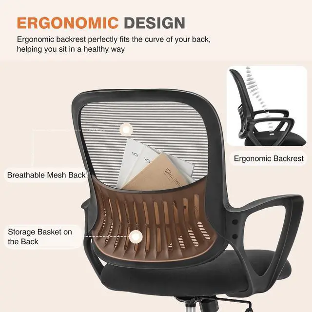 Alt view image 3 of 4 - Bestier Tall Ergonomic Fixed-Arm Office Chair with Adjustable Footrest Ring,Height & Lumbar Support