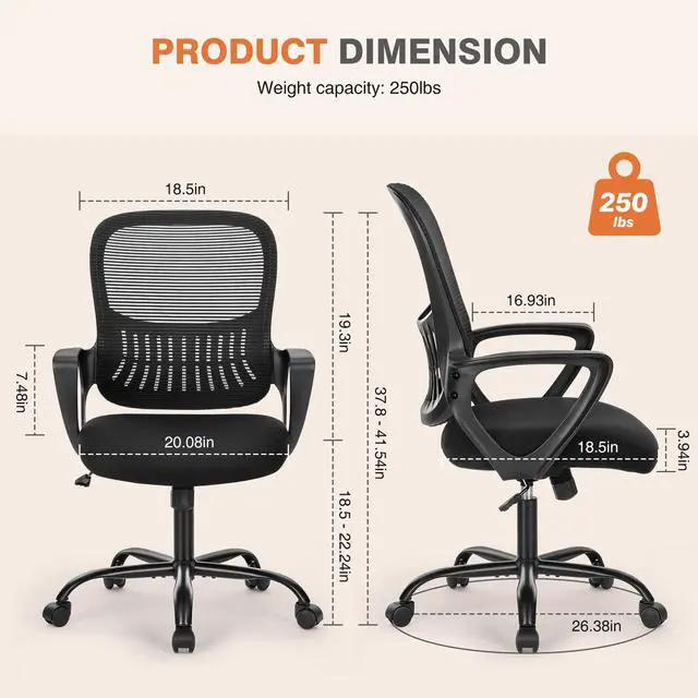 Alt view image 2 of 4 - Bestier Tall Ergonomic Fixed-Arm Office Chair with Adjustable Footrest Ring,Height & Lumbar Support