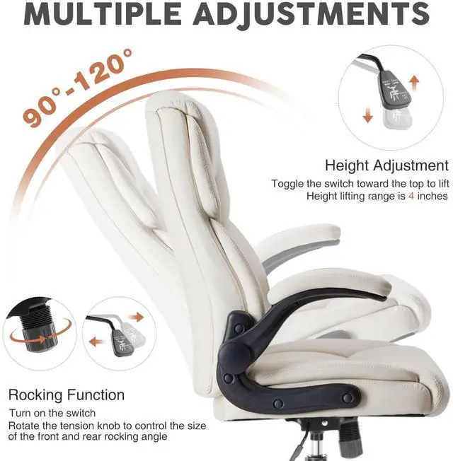 Alt view image 4 of 5 - Bestier Task Chairs PU Leather Office Chair with Adjustable Flip-up Armrests & Height - 275LBS Capacity, Lumbar Support & Strong Metal Base